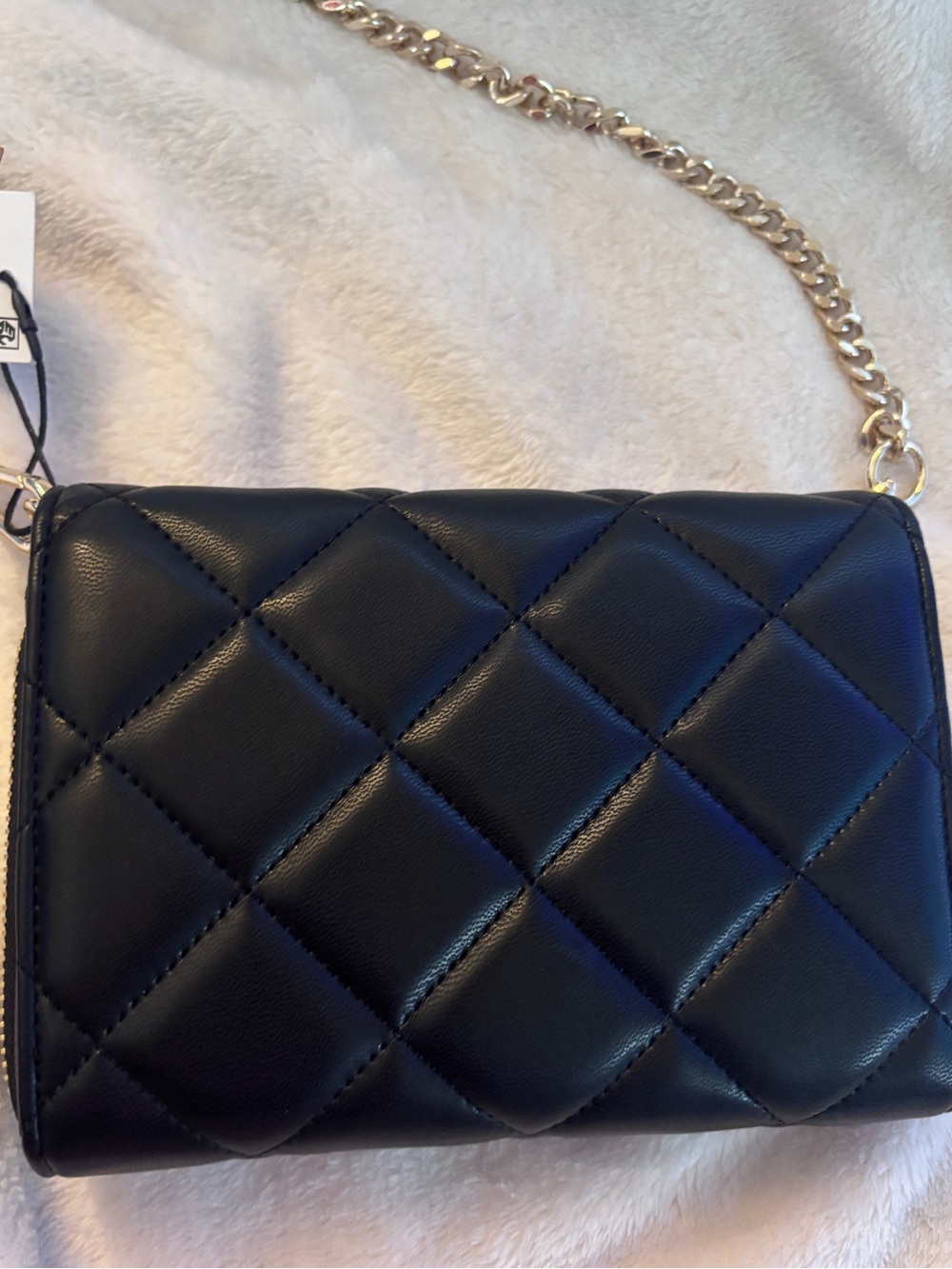 Steve Madden BCarina Quilted Crossbody Wallet on Chain NWT Black Gold - Picture 2 of 9